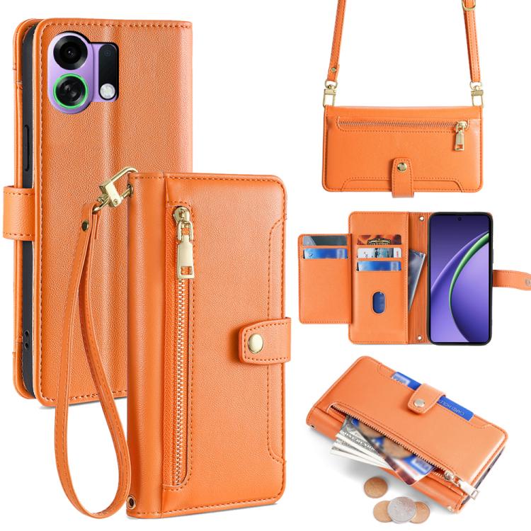 Custodia per telefono in pelle con portafoglio con cerniera a tracolla Lite Sheep Texture, For OPPO Find X9 Pro 5G, For OPPO K13 Turbo Pro 5G, For OPPO Reno14 F 5G, For OPPO A5x 5G Global