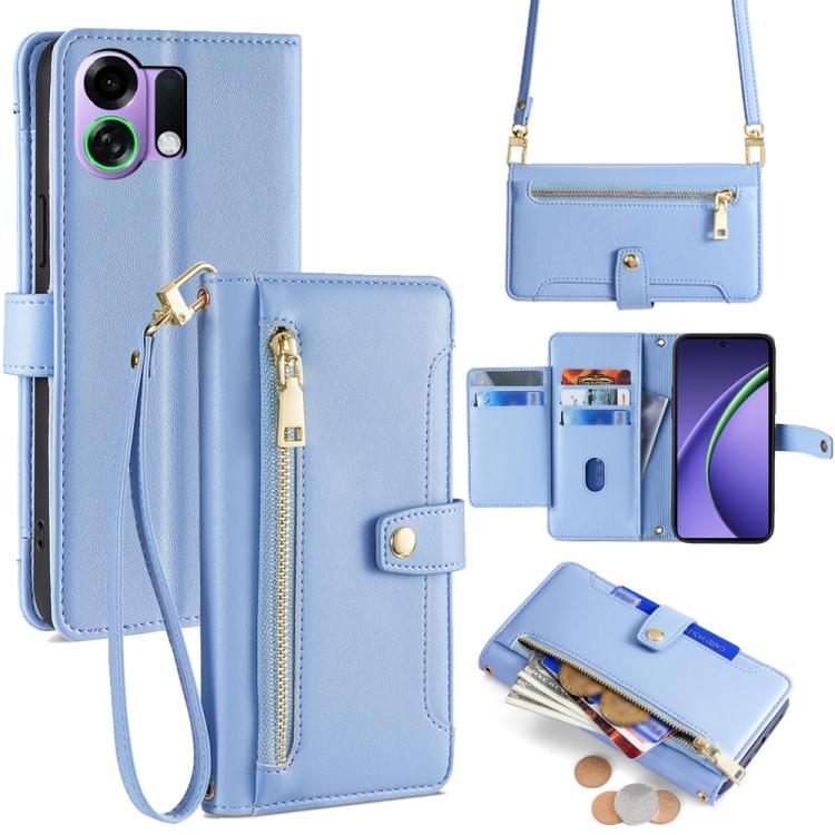 Custodia per telefono in pelle con portafoglio con cerniera a tracolla Lite Sheep Texture, For OPPO Find X9 Pro 5G, For OPPO K13 Turbo Pro 5G, For OPPO Reno14 F 5G, For OPPO A5x 5G Global