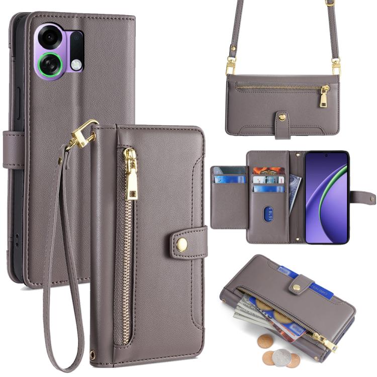 Custodia per telefono in pelle con portafoglio con cerniera a tracolla Lite Sheep Texture, For OPPO Find X9 Pro 5G, For OPPO K13 Turbo Pro 5G, For OPPO Reno14 F 5G, For OPPO A5x 5G Global