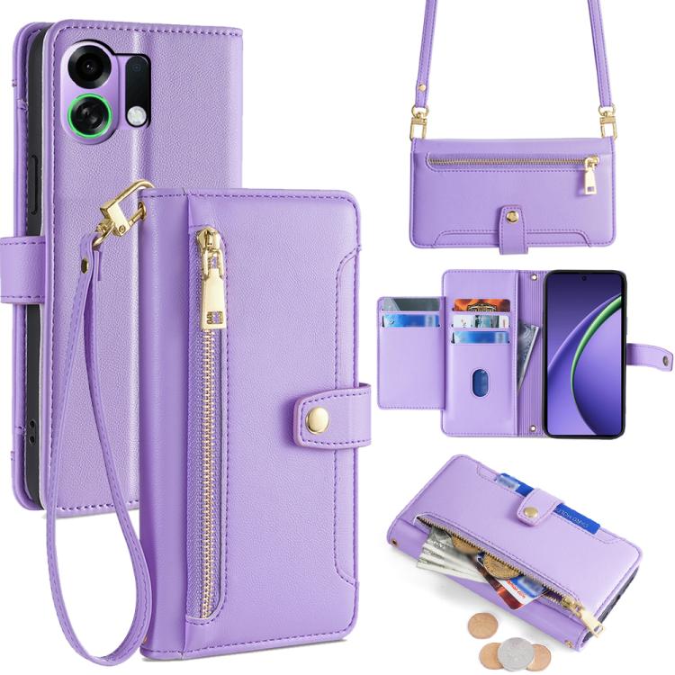 Custodia per telefono in pelle con portafoglio con cerniera a tracolla Lite Sheep Texture, For OPPO Find X9 Pro 5G, For OPPO K13 Turbo Pro 5G, For OPPO Reno14 F 5G, For OPPO A5x 5G Global