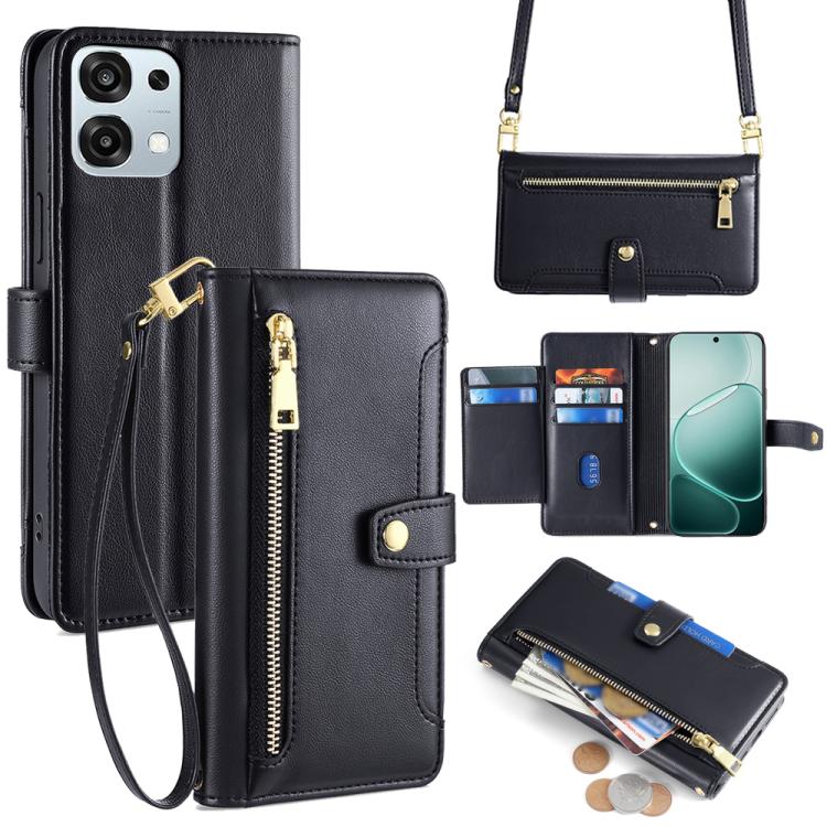 Custodia per telefono in pelle con portafoglio con cerniera a tracolla Lite Sheep Texture, For OPPO A6x 4G Global, For OPPO Reno15 5G Global, For OPPO Find X9 5G, For OPPO F31 5G