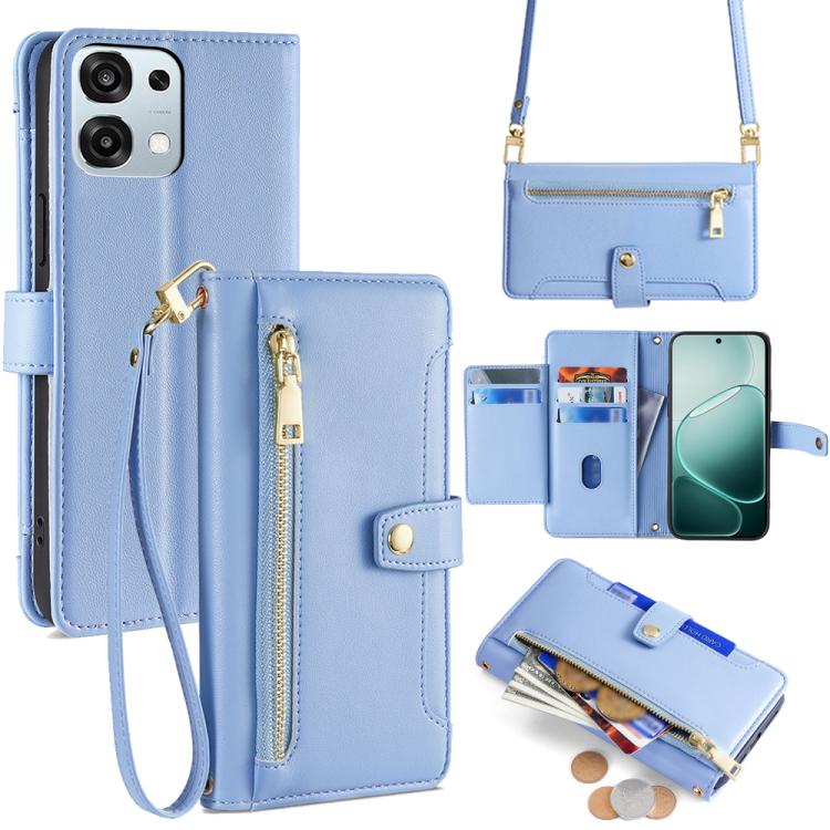 Custodia per telefono in pelle con portafoglio con cerniera a tracolla Lite Sheep Texture, For OPPO A6x 4G Global, For OPPO Reno15 5G Global, For OPPO Find X9 5G, For OPPO F31 5G