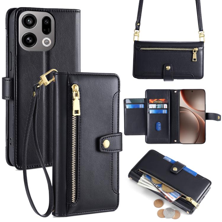 Custodia per telefono in pelle con portafoglio con cerniera a tracolla Lite Sheep Texture, For OPPO A6x 4G Global, For OPPO Reno15 5G Global, For OPPO Find X9 5G, For OPPO F31 5G