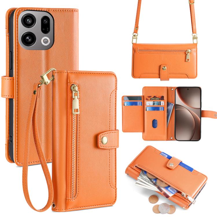Custodia per telefono in pelle con portafoglio con cerniera a tracolla Lite Sheep Texture, For OPPO A6x 4G Global, For OPPO Reno15 5G Global, For OPPO Find X9 5G, For OPPO F31 5G