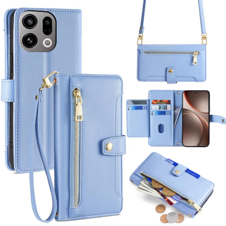Custodia per telefono in pelle con portafoglio con cerniera a tracolla Lite Sheep Texture, For OPPO A6x 4G Global, For OPPO Reno15 5G Global, For OPPO Find X9 5G, For OPPO F31 5G