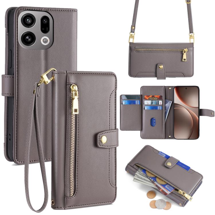 Custodia per telefono in pelle con portafoglio con cerniera a tracolla Lite Sheep Texture, For OPPO A6x 4G Global, For OPPO Reno15 5G Global, For OPPO Find X9 5G, For OPPO F31 5G