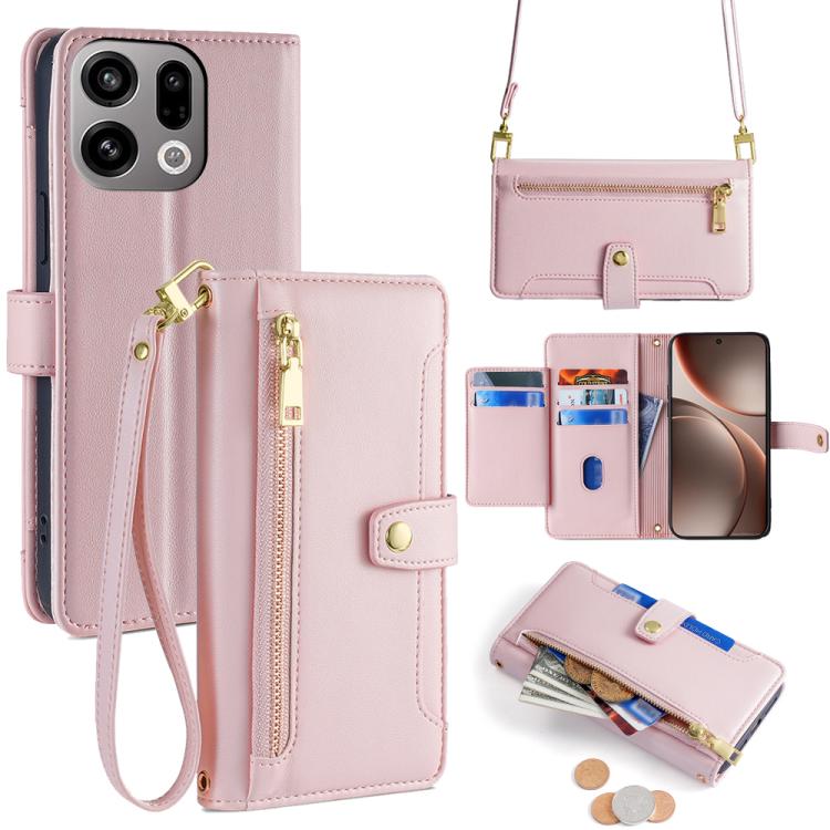 Custodia per telefono in pelle con portafoglio con cerniera a tracolla Lite Sheep Texture, For OPPO A6x 4G Global, For OPPO Reno15 5G Global, For OPPO Find X9 5G, For OPPO F31 5G