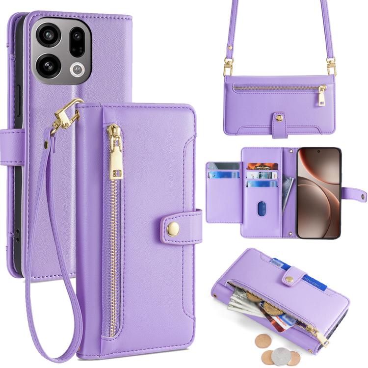 Custodia per telefono in pelle con portafoglio con cerniera a tracolla Lite Sheep Texture, For OPPO A6x 4G Global, For OPPO Reno15 5G Global, For OPPO Find X9 5G, For OPPO F31 5G