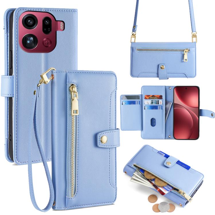 Custodia per telefono in pelle con portafoglio con cerniera a tracolla Lite Sheep Texture, For OPPO Find X9 Pro 5G, For OPPO K13 Turbo Pro 5G, For OPPO Reno14 F 5G, For OPPO A5x 5G Global