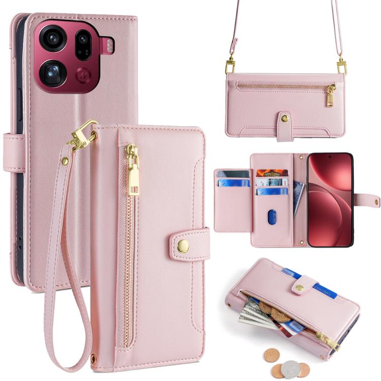 Custodia per telefono in pelle con portafoglio con cerniera a tracolla Lite Sheep Texture, For OPPO Find X9 Pro 5G, For OPPO K13 Turbo Pro 5G, For OPPO Reno14 F 5G, For OPPO A5x 5G Global