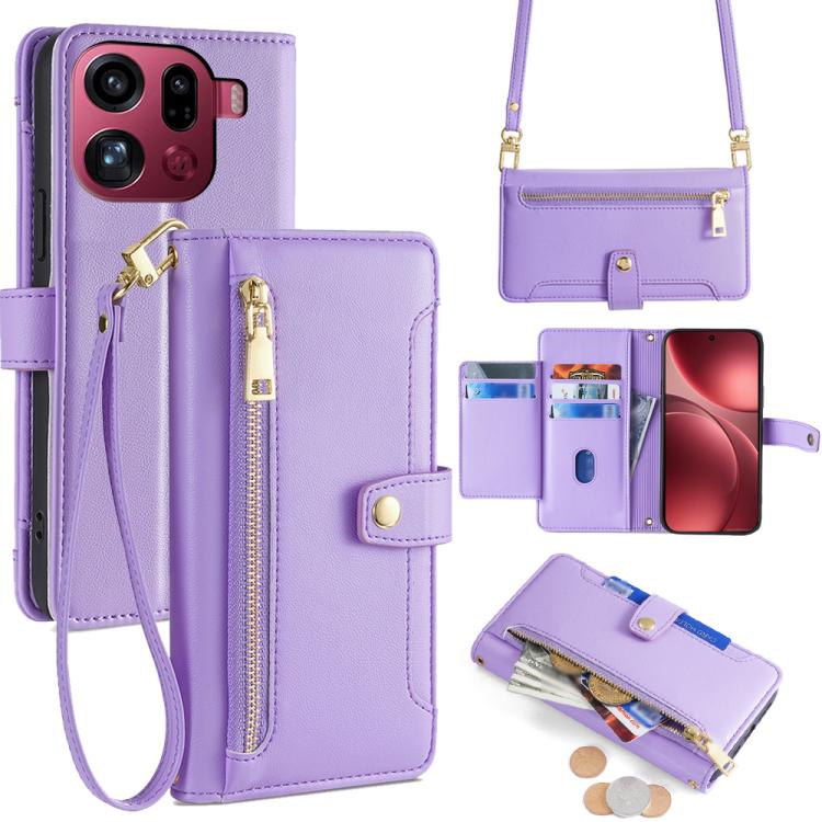 Custodia per telefono in pelle con portafoglio con cerniera a tracolla Lite Sheep Texture, For OPPO Find X9 Pro 5G, For OPPO K13 Turbo Pro 5G, For OPPO Reno14 F 5G, For OPPO A5x 5G Global