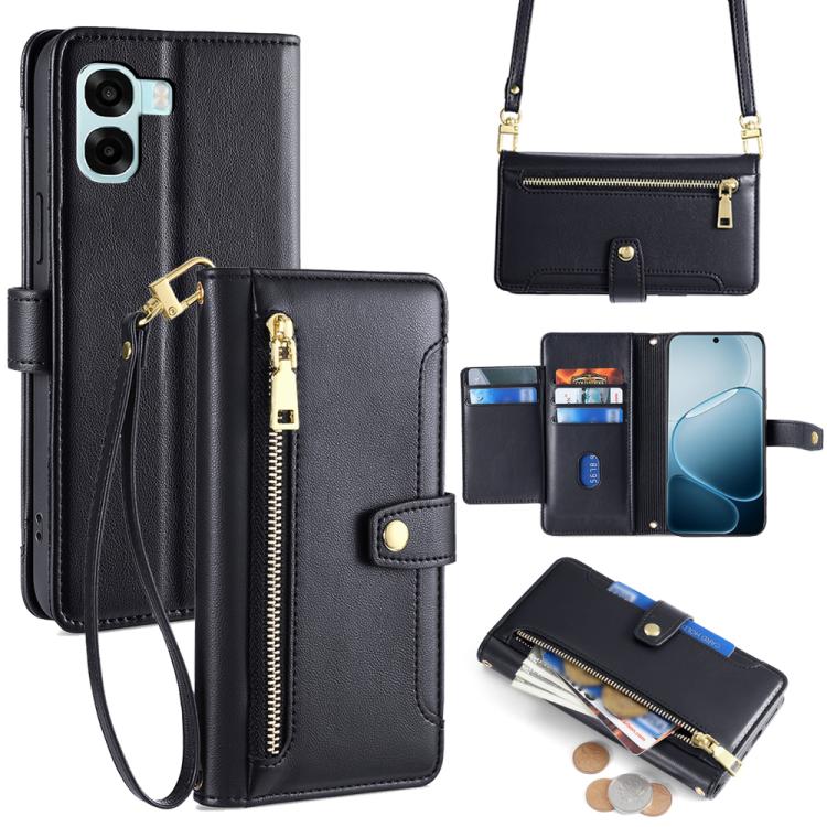 Custodia per telefono in pelle con portafoglio con cerniera a tracolla Lite Sheep Texture, For OPPO A6x 4G Global, For OPPO Reno15 5G Global, For OPPO Find X9 5G, For OPPO F31 5G