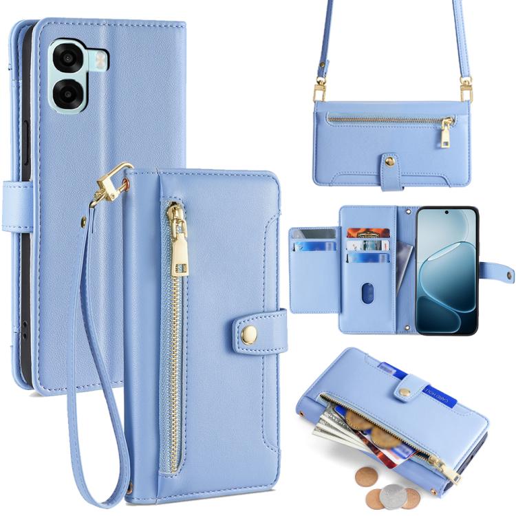Custodia per telefono in pelle con portafoglio con cerniera a tracolla Lite Sheep Texture, For OPPO A6x 4G Global, For OPPO Reno15 5G Global, For OPPO Find X9 5G, For OPPO F31 5G