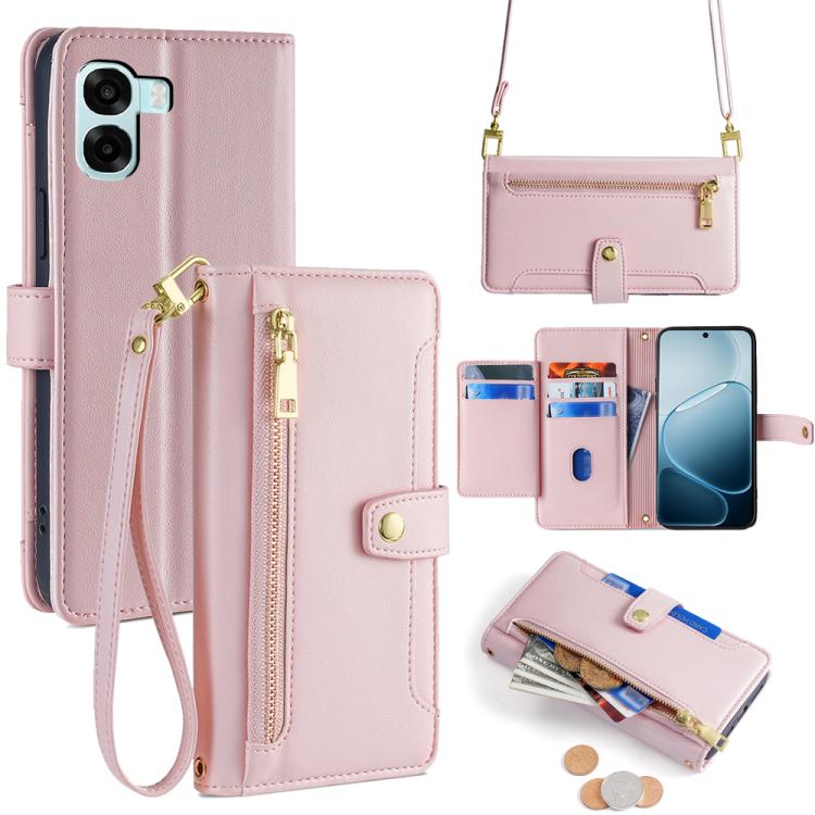 Custodia per telefono in pelle con portafoglio con cerniera a tracolla Lite Sheep Texture, For OPPO A6x 4G Global, For OPPO Reno15 5G Global, For OPPO Find X9 5G, For OPPO F31 5G