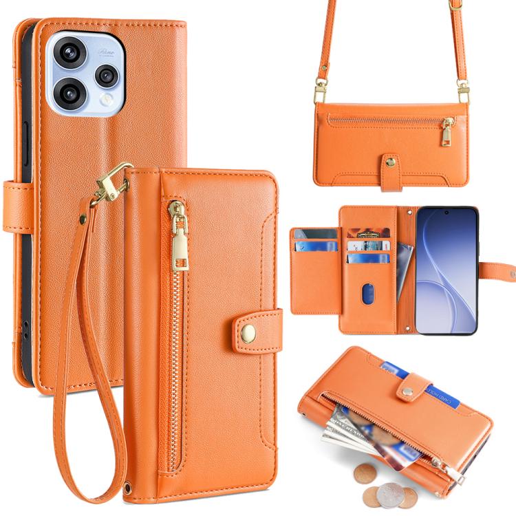Custodia per telefono in pelle con portafoglio con cerniera a tracolla Lite Sheep Texture, For OPPO A6x 4G Global, For OPPO Reno15 5G Global, For OPPO Find X9 5G, For OPPO F31 5G