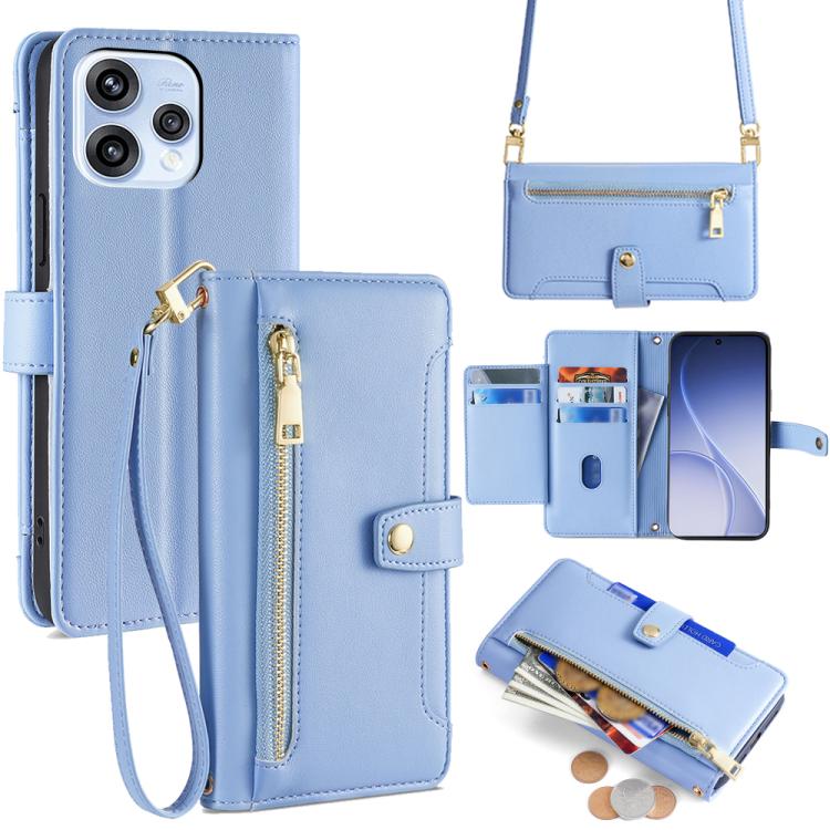 Custodia per telefono in pelle con portafoglio con cerniera a tracolla Lite Sheep Texture, For OPPO A6x 4G Global, For OPPO Reno15 5G Global, For OPPO Find X9 5G, For OPPO F31 5G
