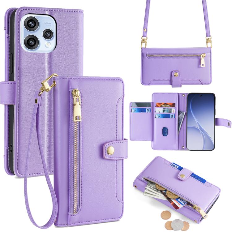 Custodia per telefono in pelle con portafoglio con cerniera a tracolla Lite Sheep Texture, For OPPO A6x 4G Global, For OPPO Reno15 5G Global, For OPPO Find X9 5G, For OPPO F31 5G