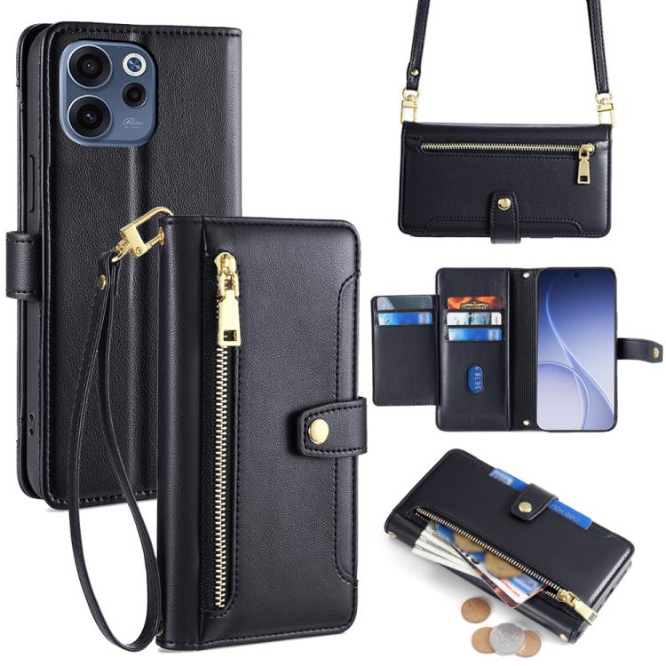 Custodia per telefono in pelle con portafoglio con cerniera a tracolla Lite Sheep Texture, For OPPO Find X9s Pro 5G, For OPPO Find X9 Ultra 5G, For OPPO A6s 4G, For OPPO Reno15 F 5G
