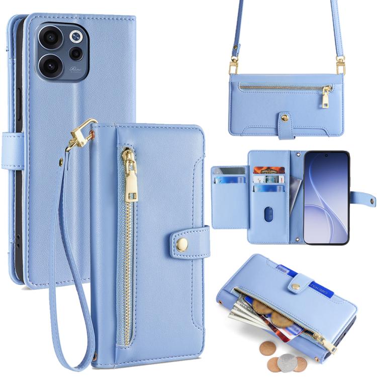 Custodia per telefono in pelle con portafoglio con cerniera a tracolla Lite Sheep Texture, For OPPO Find X9s Pro 5G, For OPPO Find X9 Ultra 5G, For OPPO A6s 4G, For OPPO Reno15 F 5G