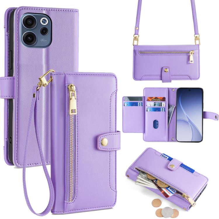 Custodia per telefono in pelle con portafoglio con cerniera a tracolla Lite Sheep Texture, For OPPO Find X9s Pro 5G, For OPPO Find X9 Ultra 5G, For OPPO A6s 4G, For OPPO Reno15 F 5G