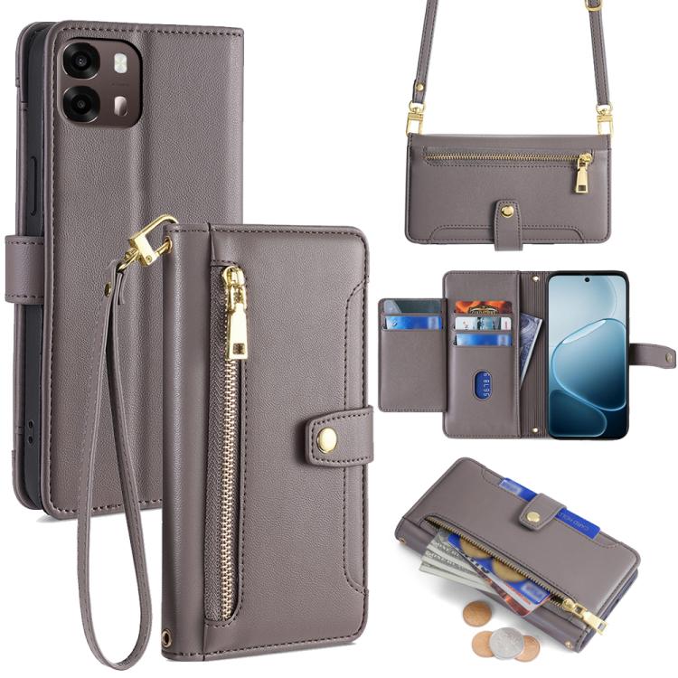 Custodia per telefono in pelle con portafoglio con cerniera a tracolla Lite Sheep Texture, For OPPO Find X9s Pro 5G, For OPPO Find X9 Ultra 5G, For OPPO A6s 4G, For OPPO Reno15 F 5G