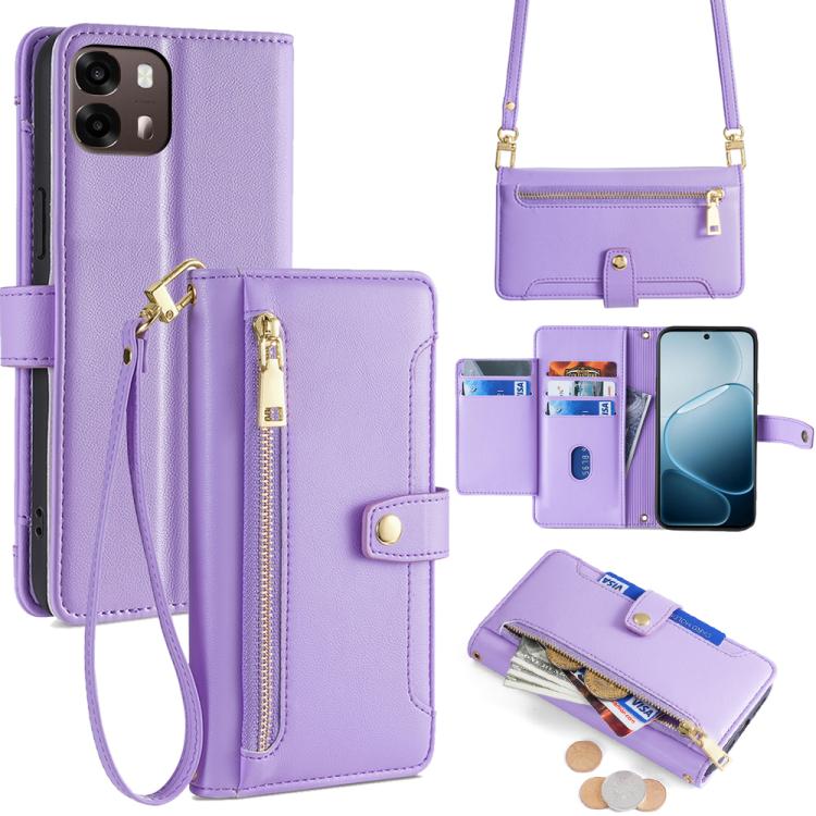 Custodia per telefono in pelle con portafoglio con cerniera a tracolla Lite Sheep Texture, For OPPO Find X9s Pro 5G, For OPPO Find X9 Ultra 5G, For OPPO A6s 4G, For OPPO Reno15 F 5G