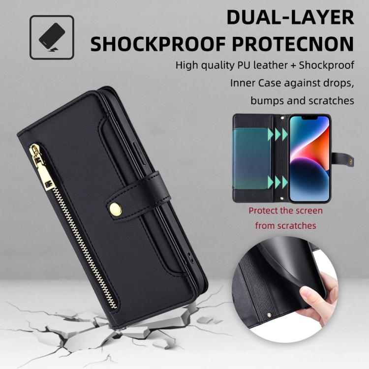 Custodia per telefono in pelle con portafoglio con cerniera a tracolla Lite Sheep Texture, For OPPO Find X9s Pro 5G, For OPPO Find X9 Ultra 5G, For OPPO A6s 4G, For OPPO Reno15 F 5G