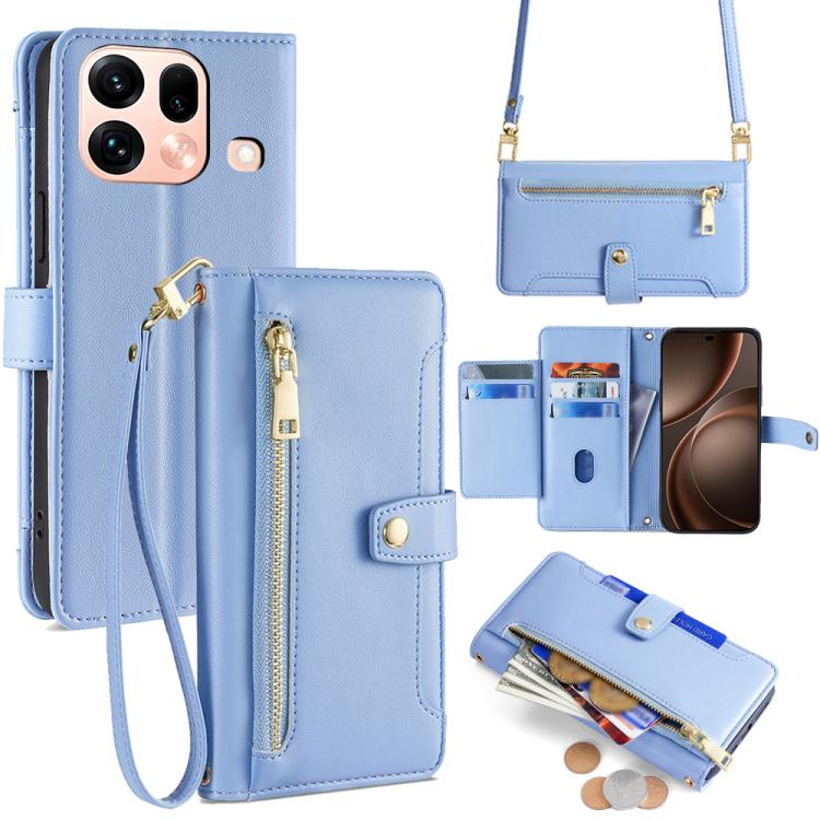 Custodia per telefono in pelle con portafoglio con cerniera a tracolla Lite Sheep Texture, For OPPO Find X9s Pro 5G, For OPPO Find X9 Ultra 5G, For OPPO A6s 4G, For OPPO Reno15 F 5G