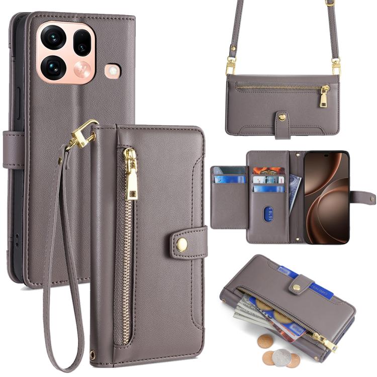 Custodia per telefono in pelle con portafoglio con cerniera a tracolla Lite Sheep Texture, For OPPO Find X9s Pro 5G, For OPPO Find X9 Ultra 5G, For OPPO A6s 4G, For OPPO Reno15 F 5G