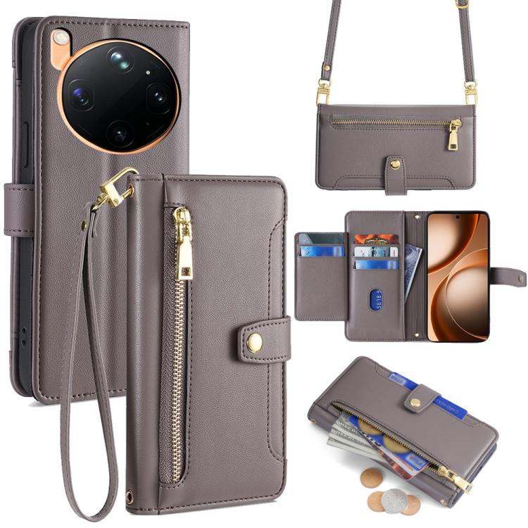 Custodia per telefono in pelle con portafoglio con cerniera a tracolla Lite Sheep Texture, For OPPO Find X9s Pro 5G, For OPPO Find X9 Ultra 5G, For OPPO A6s 4G, For OPPO Reno15 F 5G