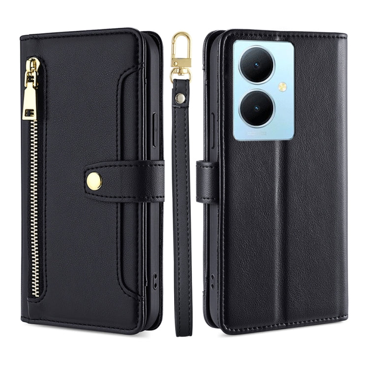 Custodia per telefono in pelle con portafoglio con cerniera a tracolla Lite Sheep Texture, For vivo Y03 4G, For vivo Y100 5G IDN, For vivo V29e 5G, For vivo Y78 Plus 5G