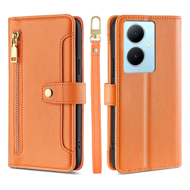 Custodia per telefono in pelle con portafoglio con cerniera a tracolla Lite Sheep Texture, For vivo Y03 4G, For vivo Y100 5G IDN, For vivo V29e 5G, For vivo Y78 Plus 5G
