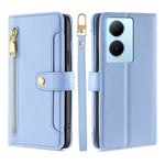 Custodia per telefono in pelle con portafoglio con cerniera a tracolla Lite Sheep Texture, For vivo Y03 4G, For vivo Y100 5G IDN, For vivo V29e 5G, For vivo Y78 Plus 5G