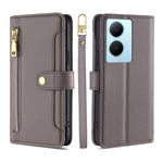 Custodia per telefono in pelle con portafoglio con cerniera a tracolla Lite Sheep Texture, For vivo Y03 4G, For vivo Y100 5G IDN, For vivo V29e 5G, For vivo Y78 Plus 5G