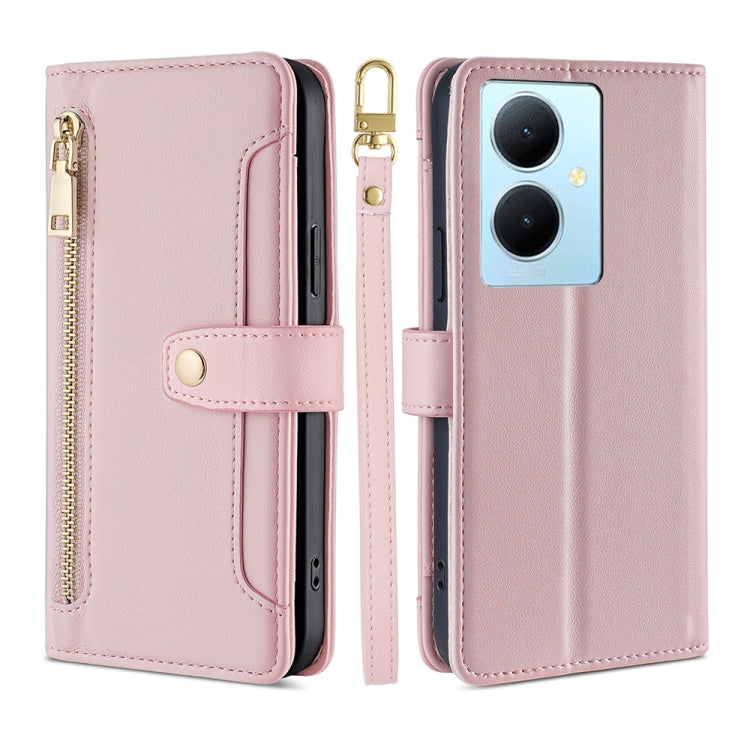 Custodia per telefono in pelle con portafoglio con cerniera a tracolla Lite Sheep Texture, For vivo Y03 4G, For vivo Y100 5G IDN, For vivo V29e 5G, For vivo Y78 Plus 5G