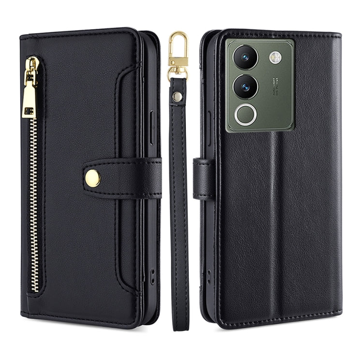 Custodia per telefono in pelle con portafoglio con cerniera a tracolla Lite Sheep Texture, For vivo Y03 4G, For vivo Y100 5G IDN, For vivo V29e 5G, For vivo Y78 Plus 5G