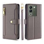 Custodia per telefono in pelle con portafoglio con cerniera a tracolla Lite Sheep Texture, For vivo Y03 4G, For vivo Y100 5G IDN, For vivo V29e 5G, For vivo Y78 Plus 5G