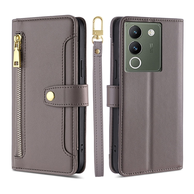Custodia per telefono in pelle con portafoglio con cerniera a tracolla Lite Sheep Texture, For vivo Y03 4G, For vivo Y100 5G IDN, For vivo V29e 5G, For vivo Y78 Plus 5G