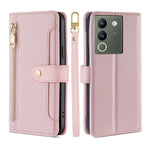 Custodia per telefono in pelle con portafoglio con cerniera a tracolla Lite Sheep Texture, For vivo Y03 4G, For vivo Y100 5G IDN, For vivo V29e 5G, For vivo Y78 Plus 5G