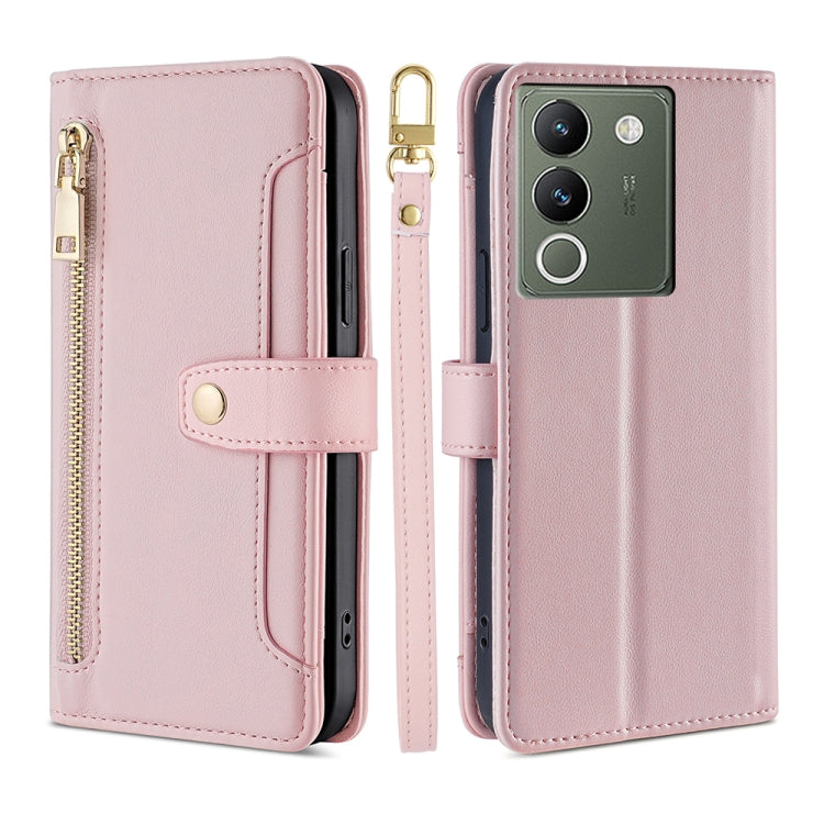 Custodia per telefono in pelle con portafoglio con cerniera a tracolla Lite Sheep Texture, For vivo Y03 4G, For vivo Y100 5G IDN, For vivo V29e 5G, For vivo Y78 Plus 5G