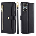 Custodia per telefono in pelle con portafoglio con cerniera a tracolla Lite Sheep Texture, For vivo Y03 4G, For vivo Y100 5G IDN, For vivo V29e 5G, For vivo Y78 Plus 5G