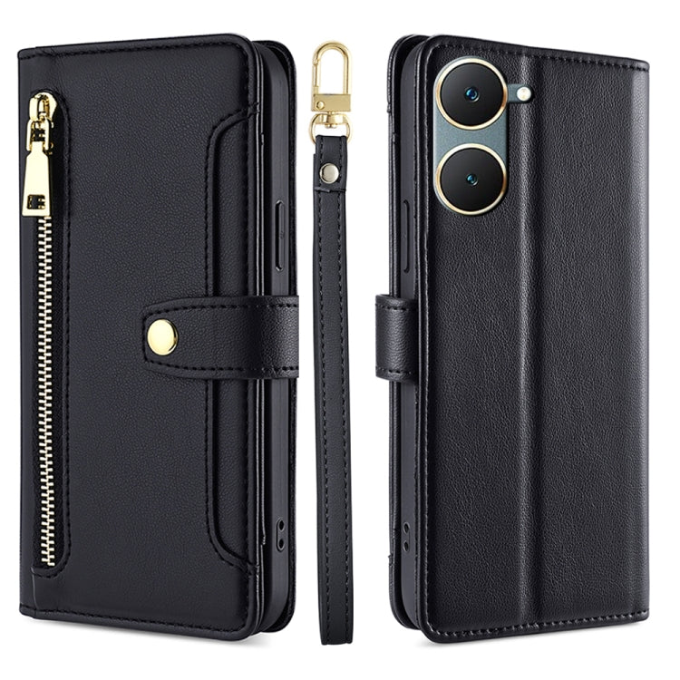 Custodia per telefono in pelle con portafoglio con cerniera a tracolla Lite Sheep Texture, For vivo Y03 4G, For vivo Y100 5G IDN, For vivo V29e 5G, For vivo Y78 Plus 5G
