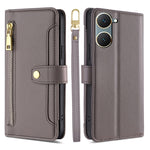 Custodia per telefono in pelle con portafoglio con cerniera a tracolla Lite Sheep Texture, For vivo Y03 4G, For vivo Y100 5G IDN, For vivo V29e 5G, For vivo Y78 Plus 5G