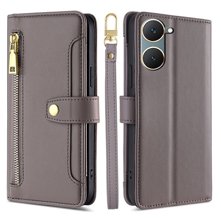 Custodia per telefono in pelle con portafoglio con cerniera a tracolla Lite Sheep Texture, For vivo Y03 4G, For vivo Y100 5G IDN, For vivo V29e 5G, For vivo Y78 Plus 5G