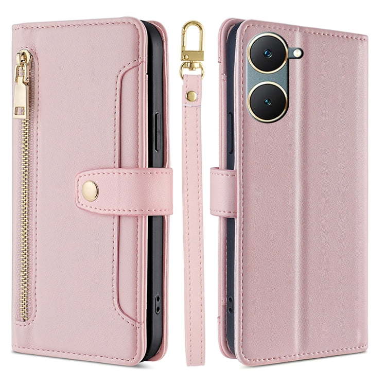 Custodia per telefono in pelle con portafoglio con cerniera a tracolla Lite Sheep Texture, For vivo Y03 4G, For vivo Y100 5G IDN, For vivo V29e 5G, For vivo Y78 Plus 5G