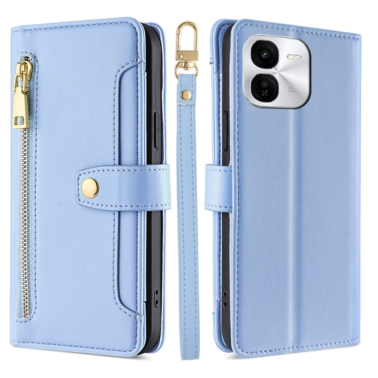 Custodia per telefono in pelle con portafoglio con cerniera a tracolla Lite Sheep Texture, For vivo X100s, For vivo Y38 5G / T3x Global, For vivo V30e 5G Global, For vivo iQOO Z9x