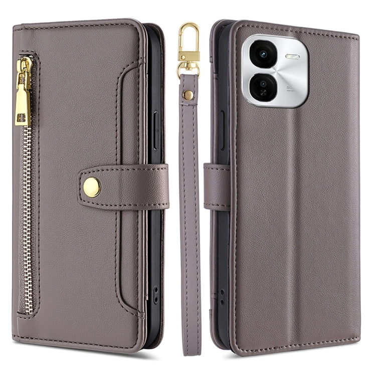 Custodia per telefono in pelle con portafoglio con cerniera a tracolla Lite Sheep Texture, For vivo X100s, For vivo Y38 5G / T3x Global, For vivo V30e 5G Global, For vivo iQOO Z9x
