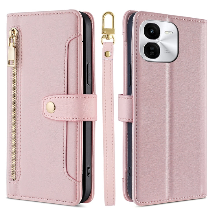 Custodia per telefono in pelle con portafoglio con cerniera a tracolla Lite Sheep Texture, For vivo X100s, For vivo Y38 5G / T3x Global, For vivo V30e 5G Global, For vivo iQOO Z9x