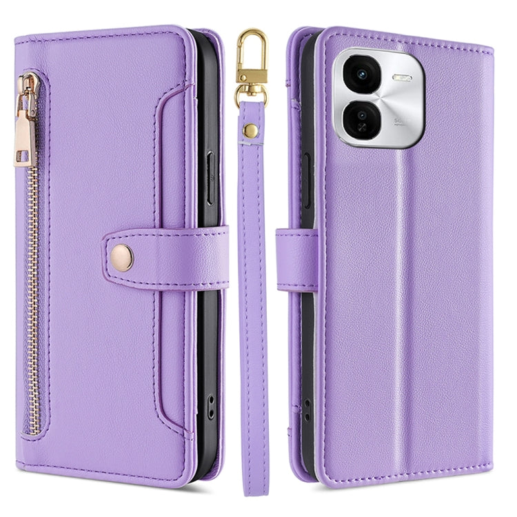 Custodia per telefono in pelle con portafoglio con cerniera a tracolla Lite Sheep Texture, For vivo X100s, For vivo Y38 5G / T3x Global, For vivo V30e 5G Global, For vivo iQOO Z9x