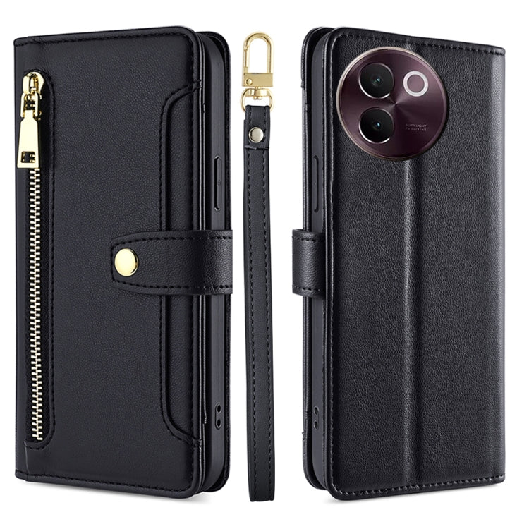 Custodia per telefono in pelle con portafoglio con cerniera a tracolla Lite Sheep Texture, For vivo X100s, For vivo Y38 5G / T3x Global, For vivo V30e 5G Global, For vivo iQOO Z9x